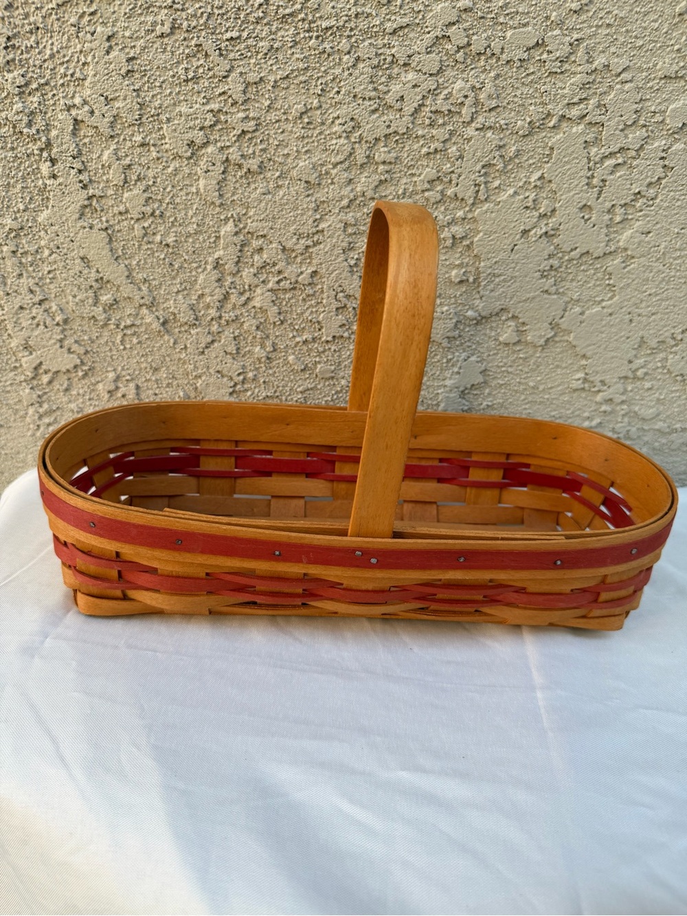 Longaberger Mat Series Tulip Basket with Red Accent Weave Oblong Shape Handle